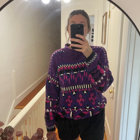 Vintage 90s Purple and Multi color pattern Knit Turtleneck Segrets Sweater - Picture 4 of 5
